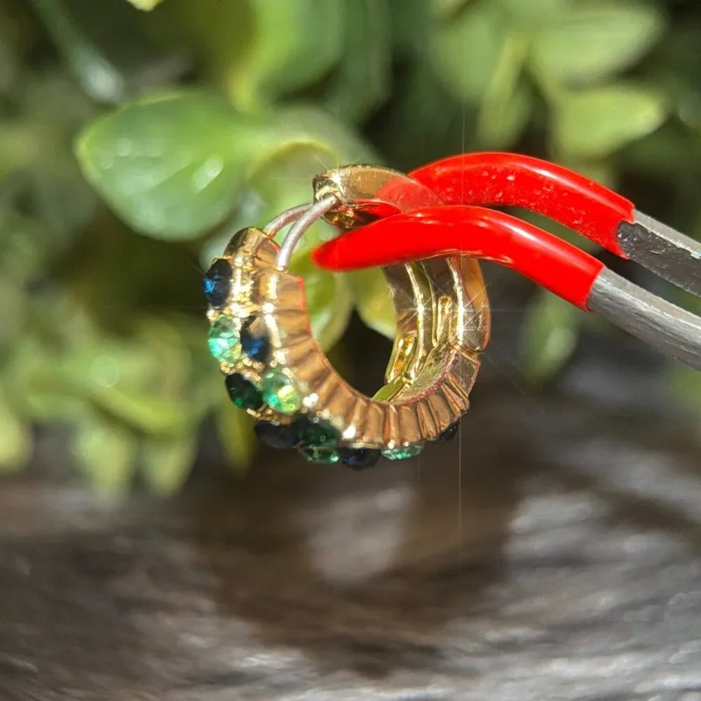 Green/Blue Stones Hoops‎ Earrings